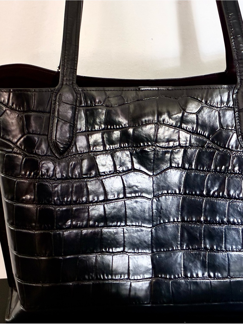 Coach Black Croc-Embossed Leather Maggie Tote with Silver Hardware - Picture 5 of 12